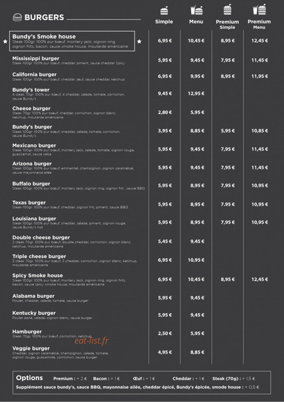 Bundy's Burger — carte page 1