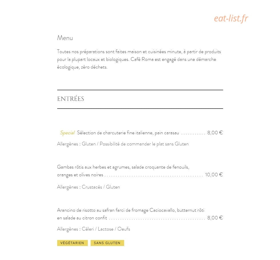 Café Roma — carte page 1