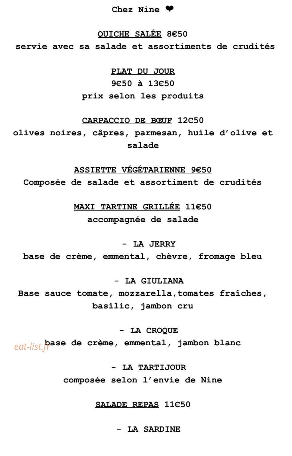 Chez Nine — carte page 2