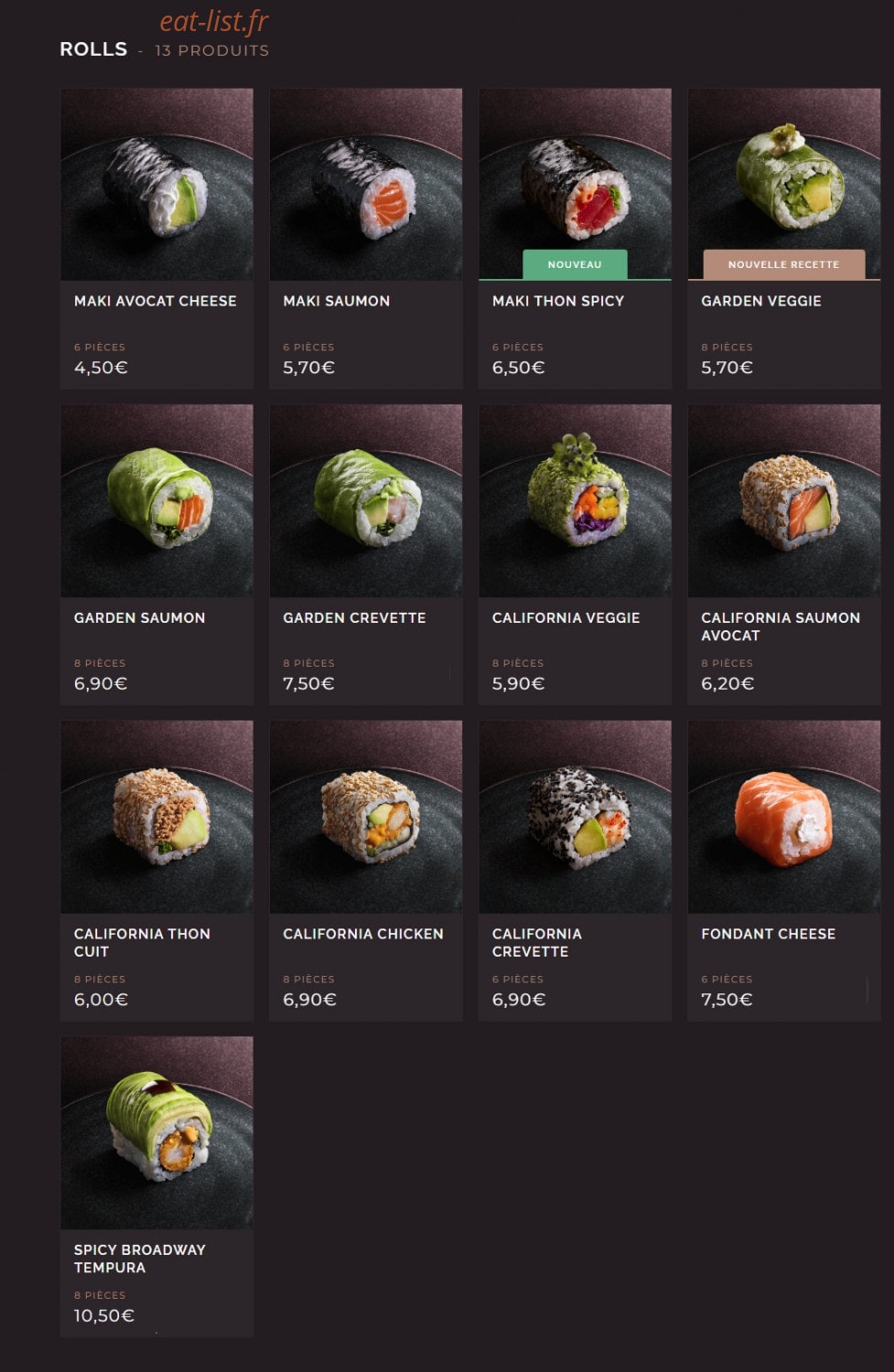 Côté Sushi — carte page 9