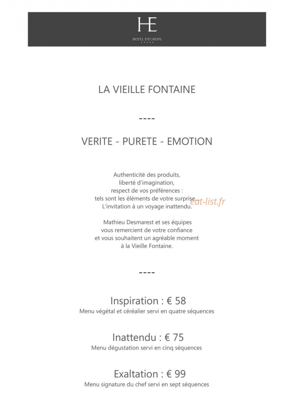 Hotel d'europe — carte page 1