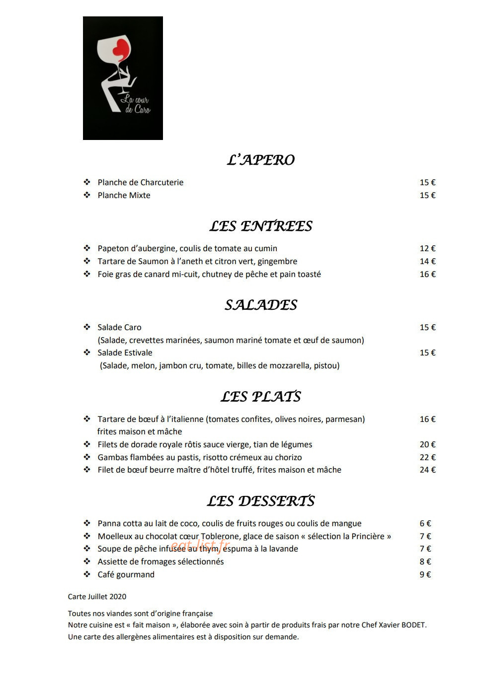 La Cour De Caro — carte page 1
