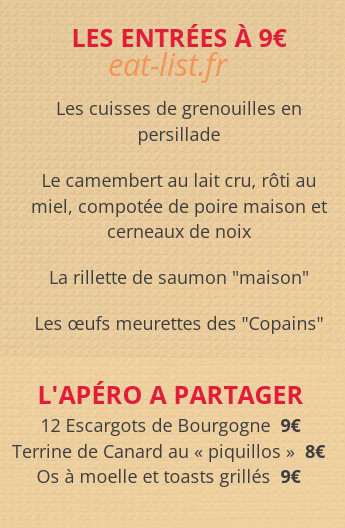 La Cuisine des Copains — carte page 1
