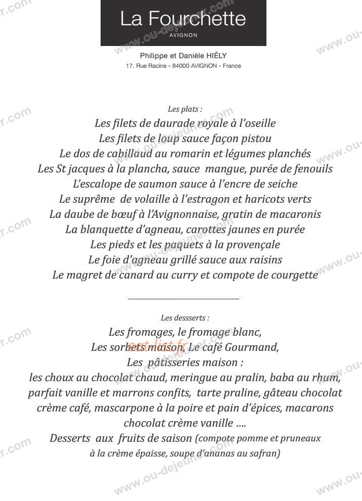 La fourchette à Avignon - menu et photos