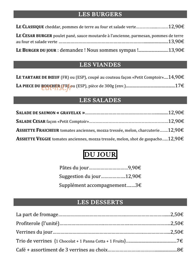 Le petit comptoir — carte page 3