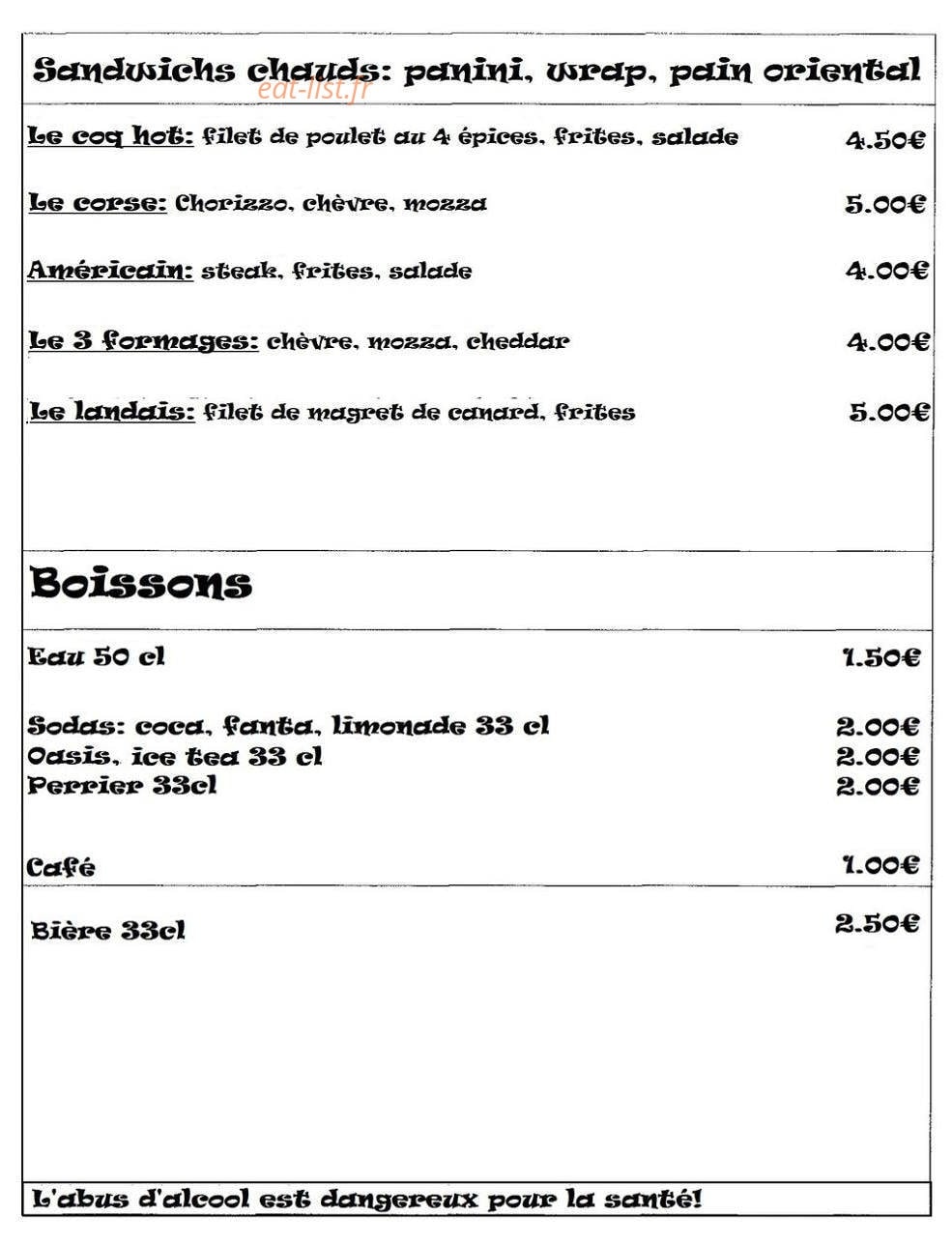 Le petit snack — carte page 3