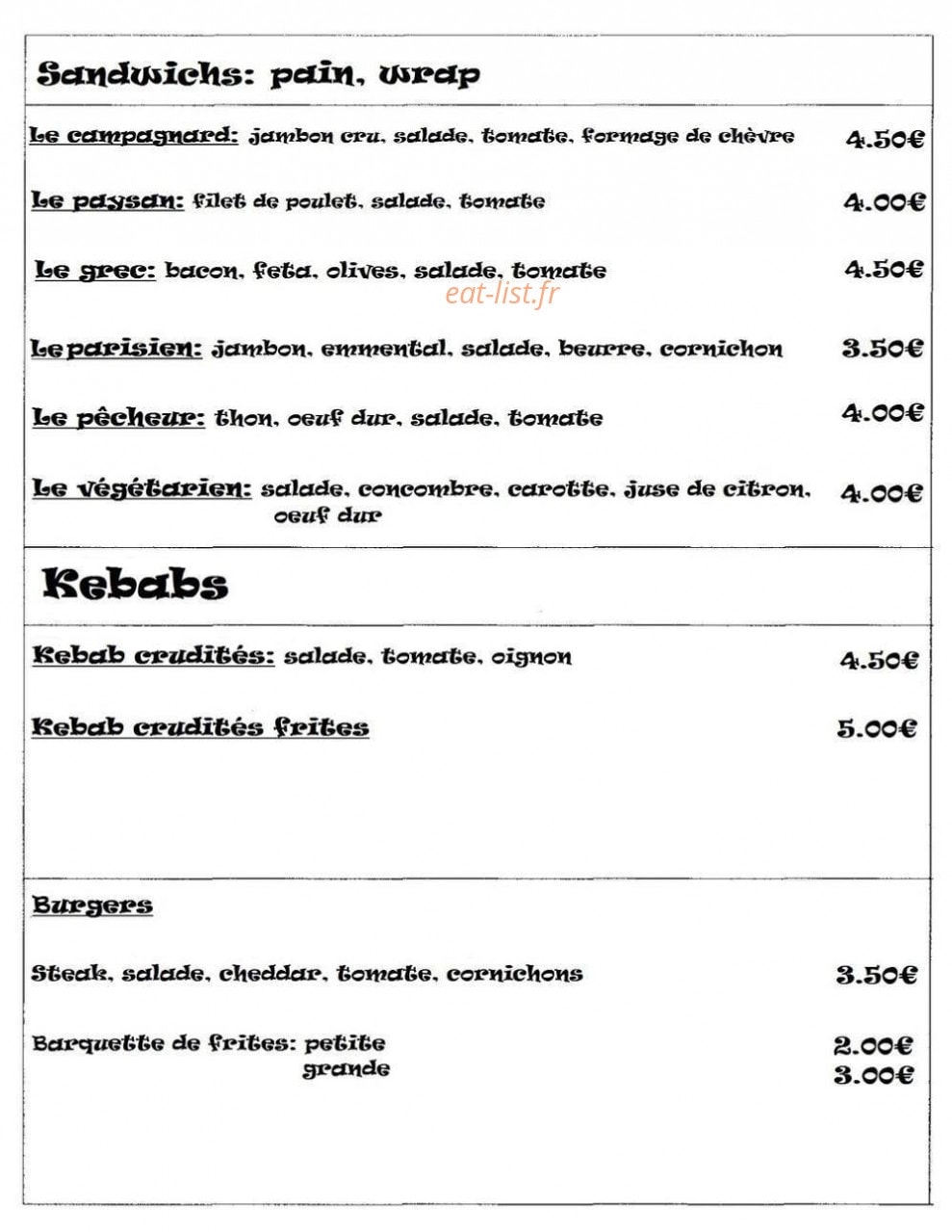 Le petit snack — carte page 2