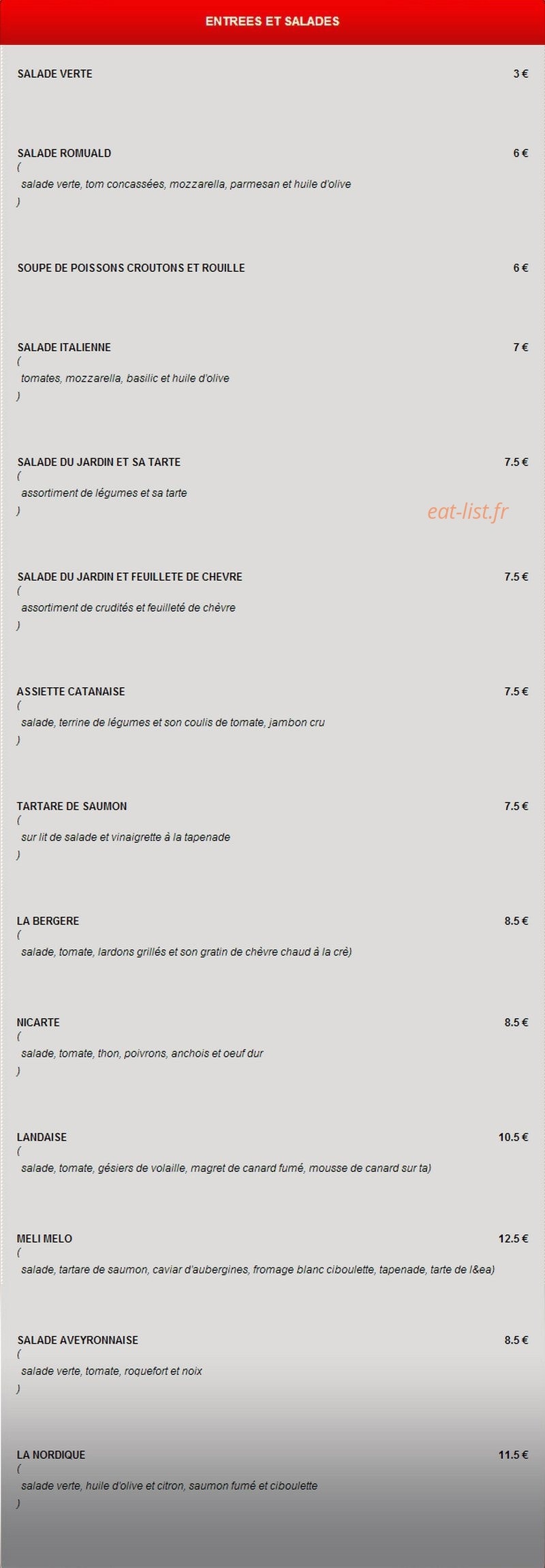 Le Pili restaurant — carte page 1