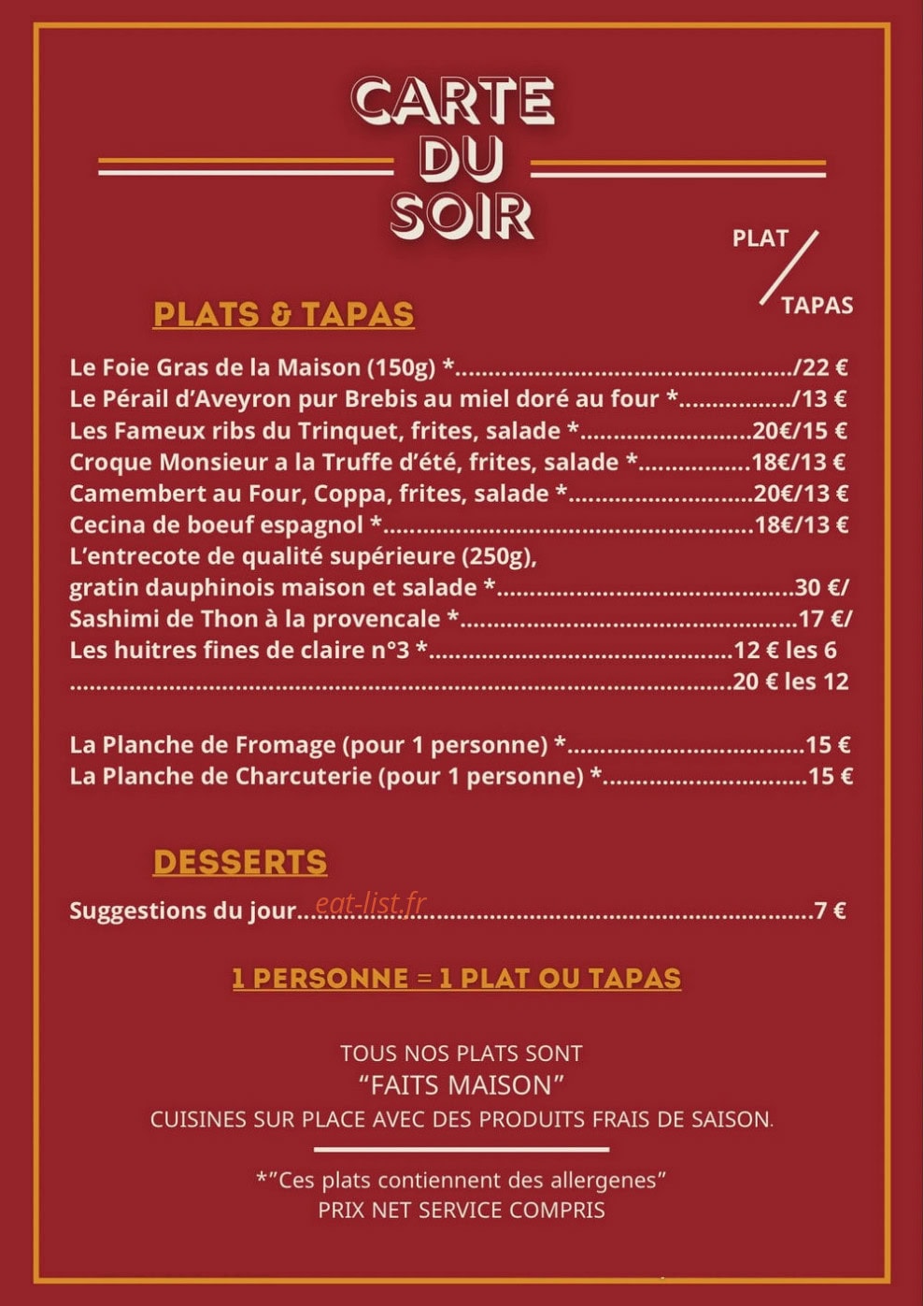 Le trinquet des carmes — carte page 1