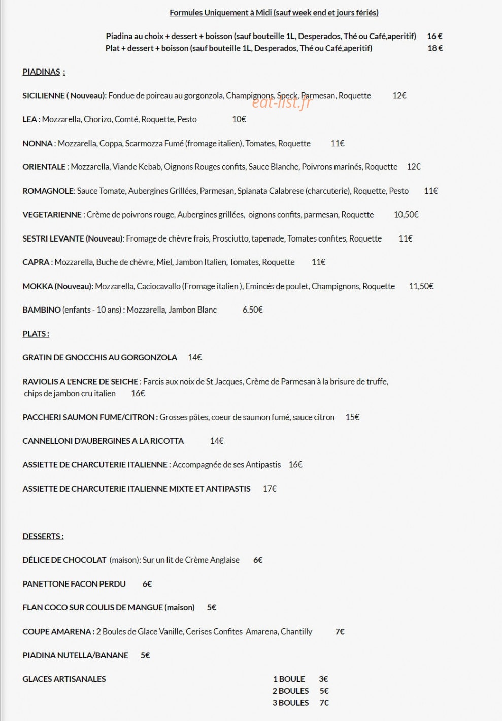 Lou Piadina — carte page 1