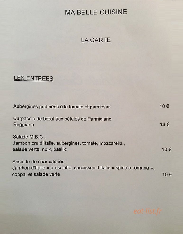 Ma Belle Cuisine — carte page 3