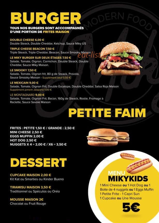 Miky Modern Food — carte page 2