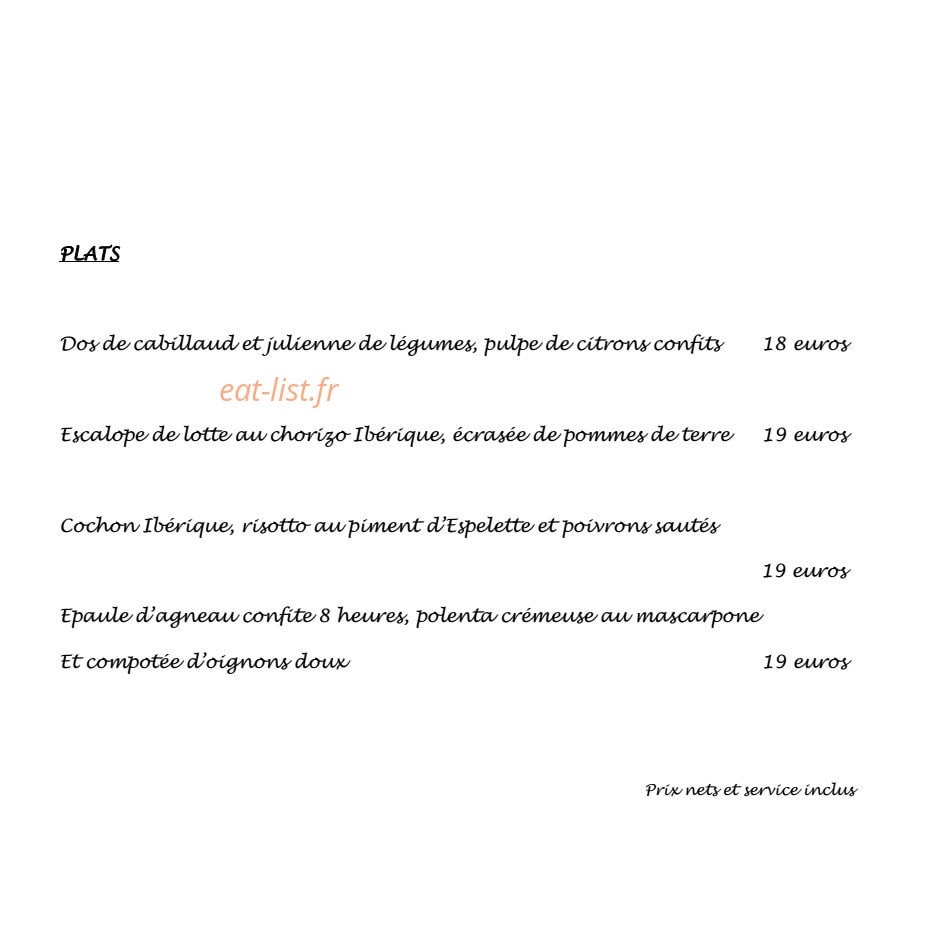 Restaurant Avenio — carte page 2