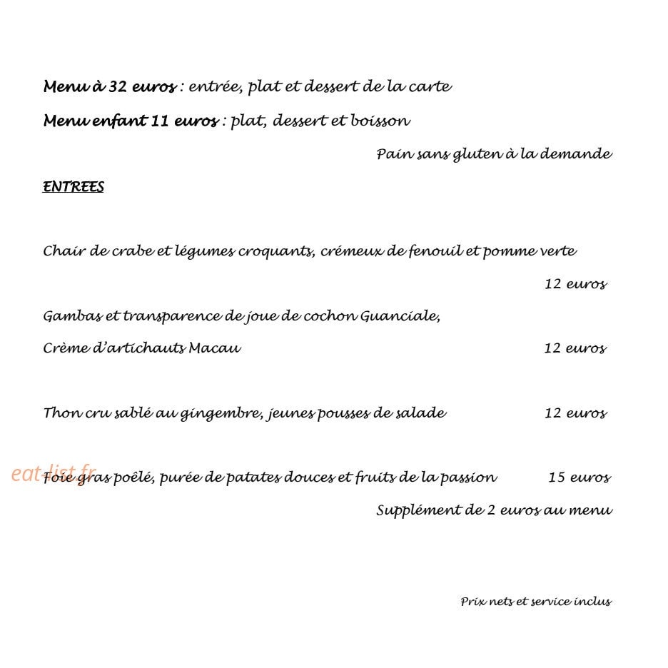 Restaurant Avenio — carte page 1