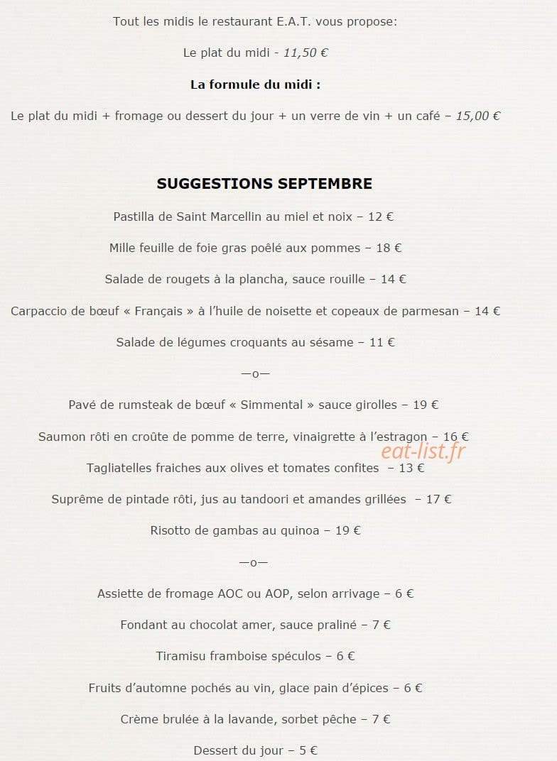 Restaurant Eat — carte page 1