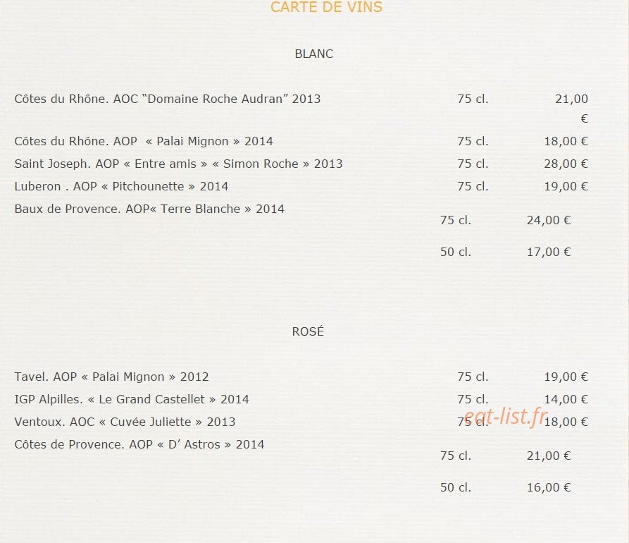Restaurant Eat — carte page 2