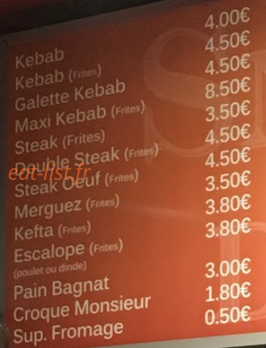 Snack kebab de la Gare — carte page 1