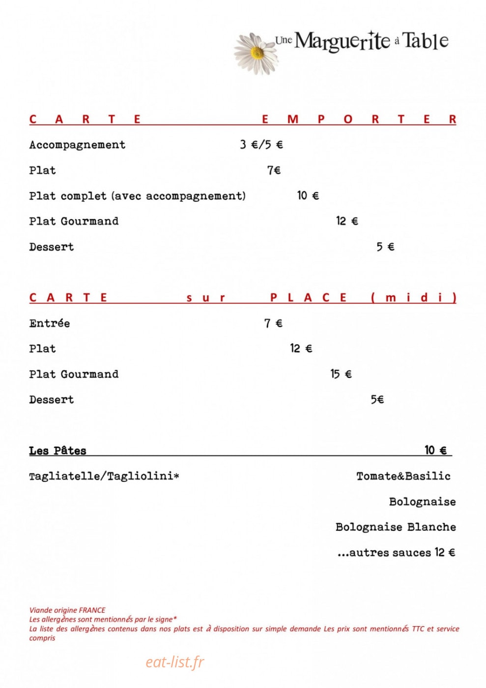 Une Margherite à Table — carte page 7