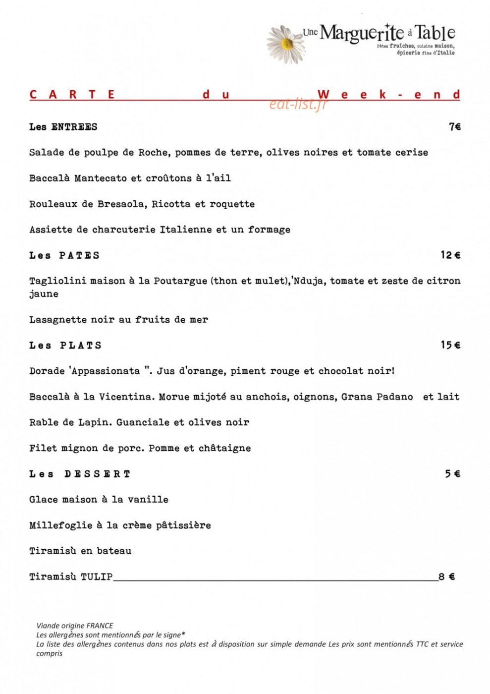 Une Margherite à Table — carte page 4
