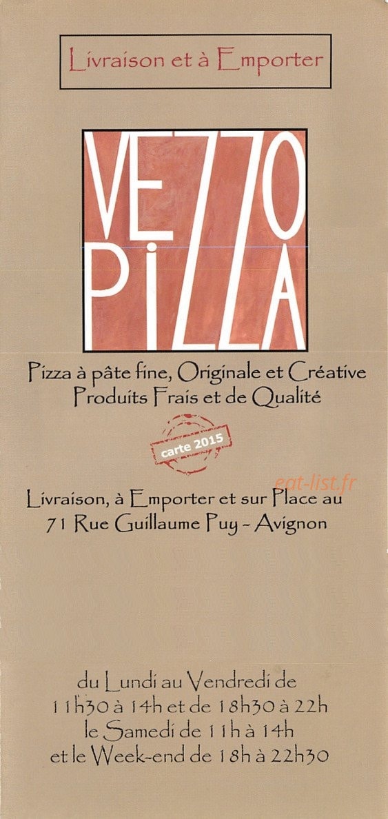 Vezzo Pizza — carte page 1