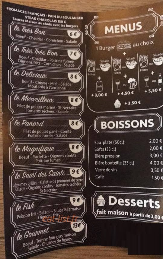 L'atelier des burgers — carte page 1