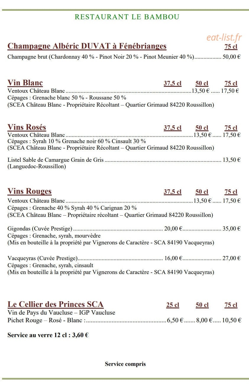 Le Bambou — carte page 8