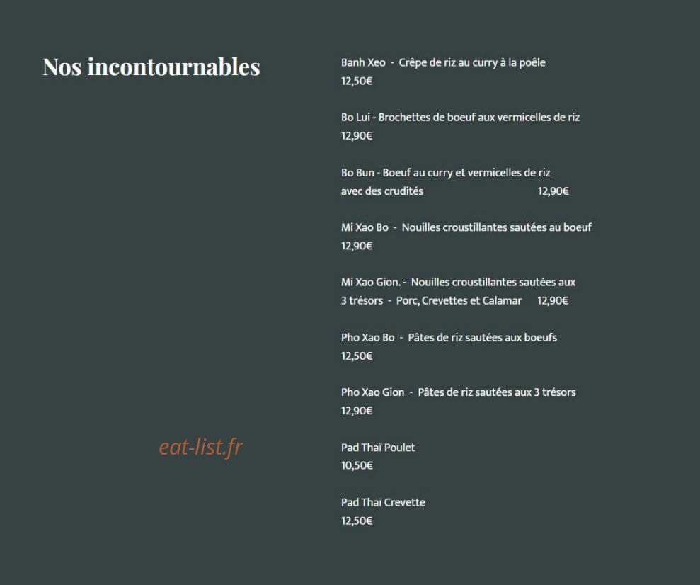 Carte et menu de Le Saïgon à Orange — Les incontournables