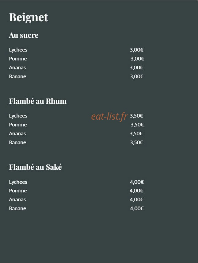 Carte et menu de Le Saïgon à Orange — Beignet