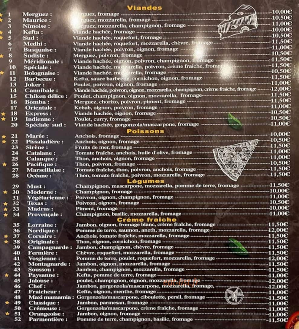 Pizza du Sud — carte page 2