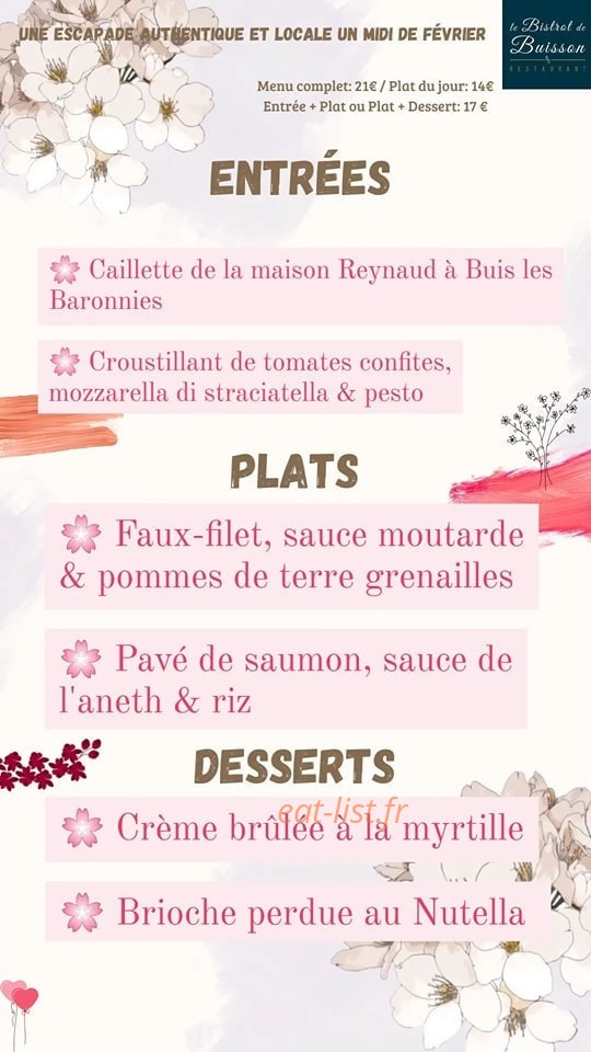 Bistrot de Buisson — carte page 1
