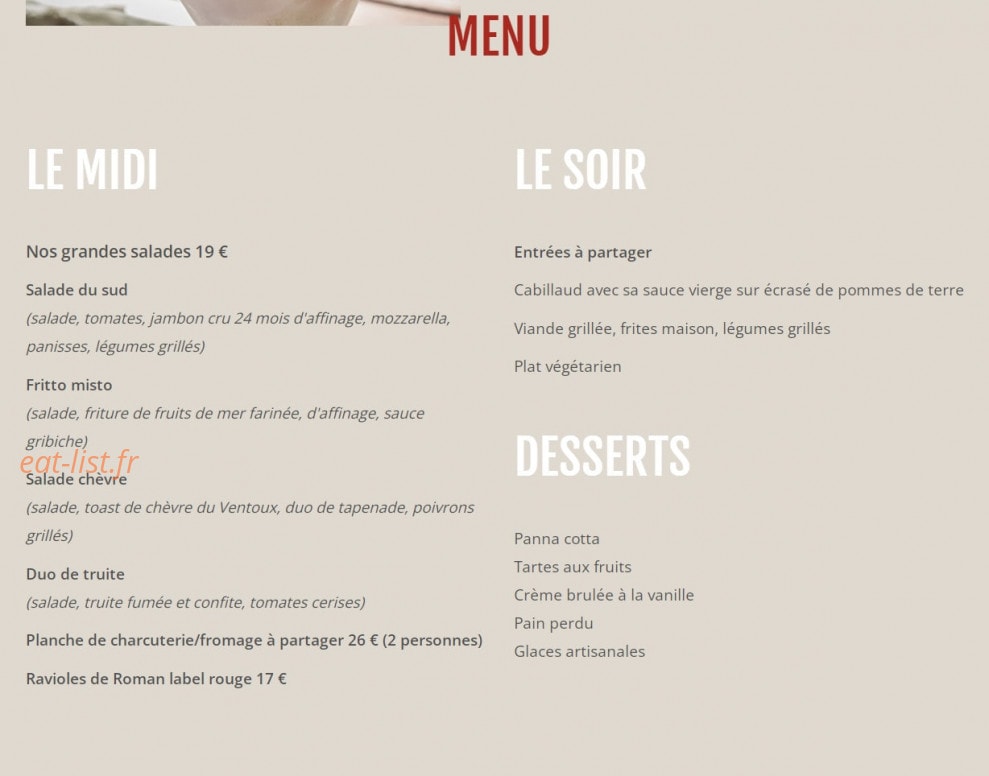 La Terrasse du Crestet — carte page 1