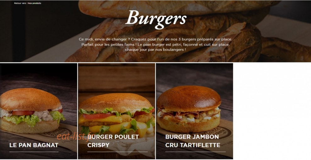 Carte et menu de Boulangerie Marie Blachère à Saint Romain en Viennois — Les burgers
