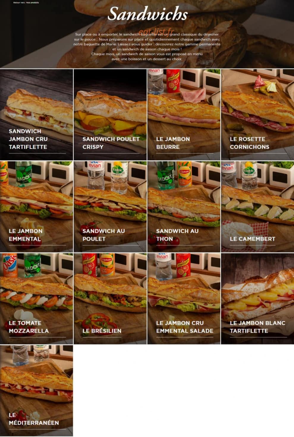 Carte et menu de Boulangerie Marie Blachère à Saint Romain en Viennois — Les sandwichs