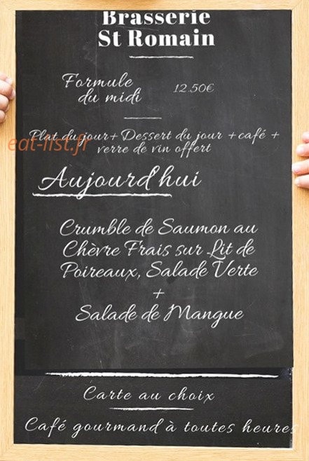 Carte et menu de Brasserie Saint Romain à Saint Romain en Viennois — Un exemple de menu du jour