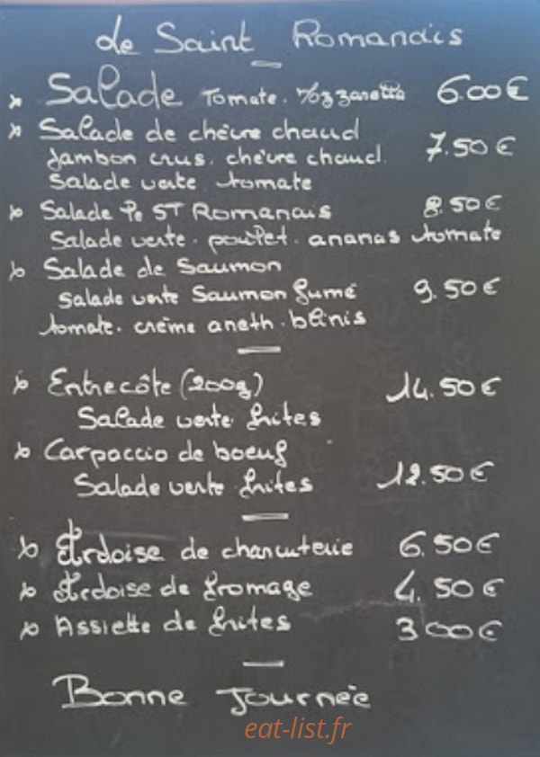 Carte et menu de Le Bistrot Des Romains à Saint Romain en Viennois — Exemple de menu
