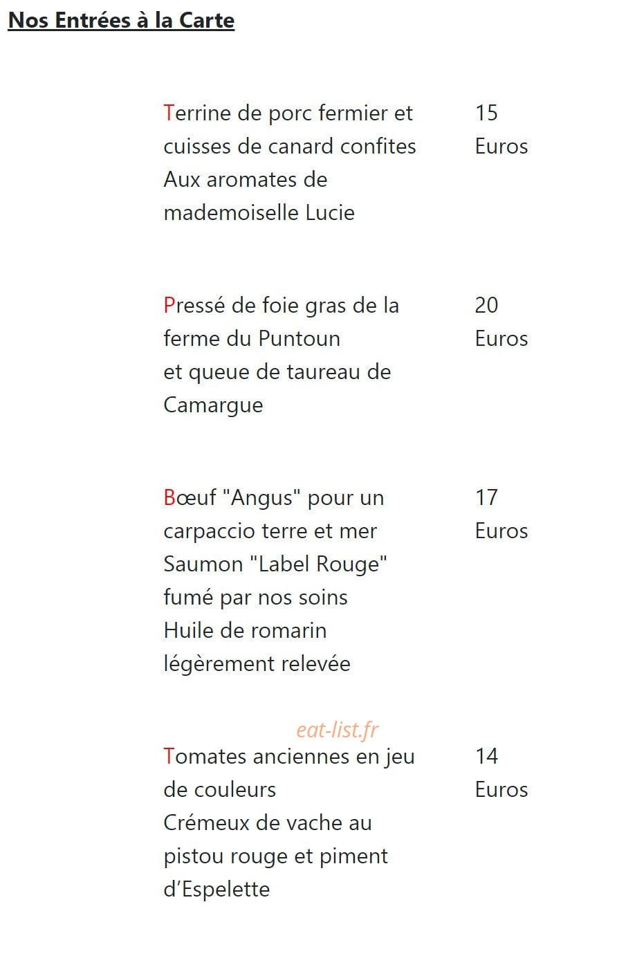 Le Mesclun — carte page 1