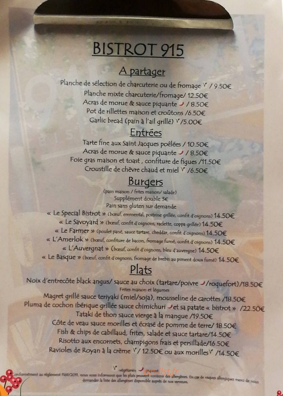 Bistrot 915 — carte page 2