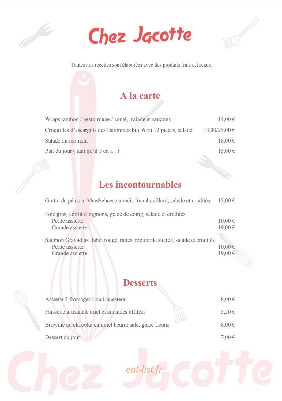 Chez Jacotte — carte page 1