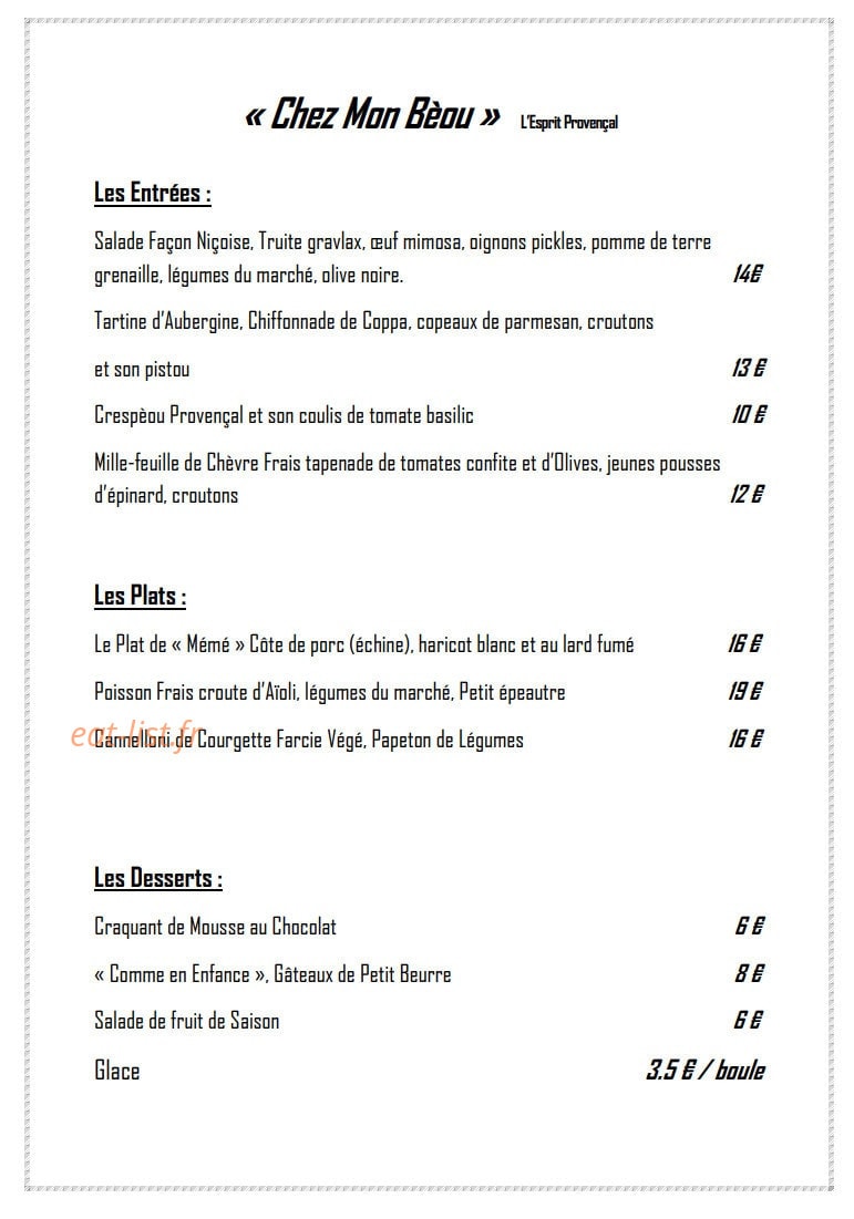 Chez mon Bèou — carte page 1
