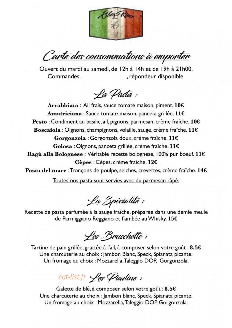 Chez Rina — carte page 1