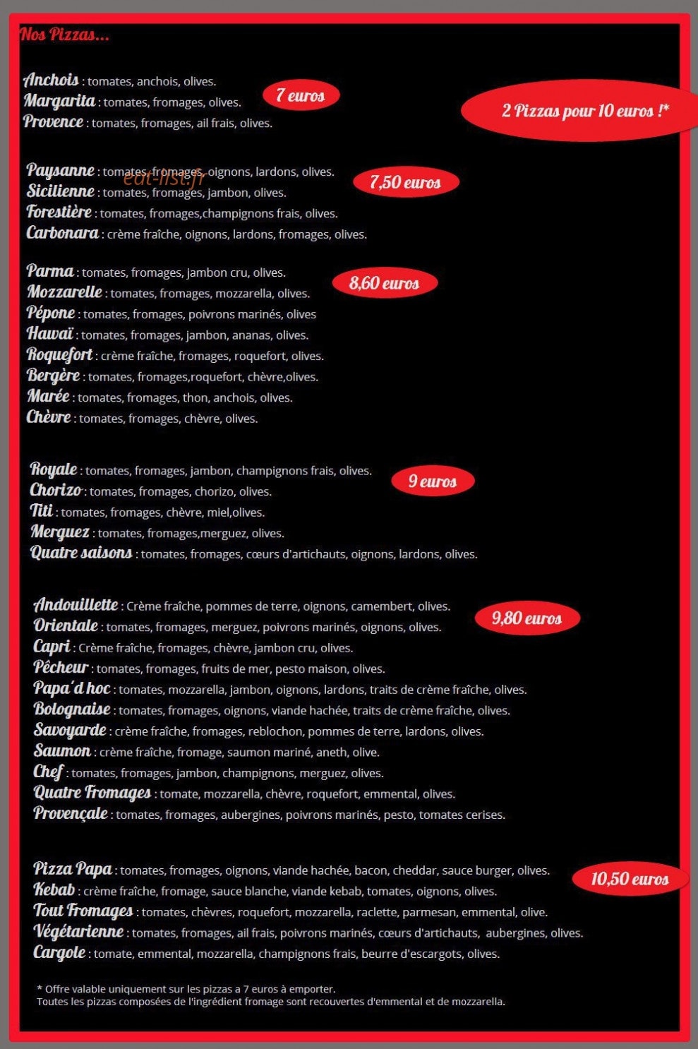 Pizza Papa — carte page 1