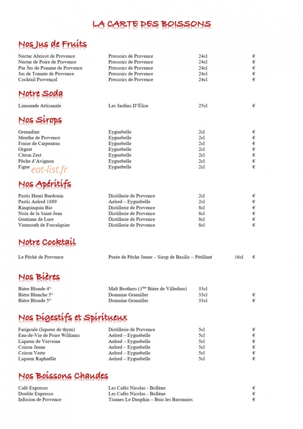 Le Bistrot de Villedieu — carte page 3