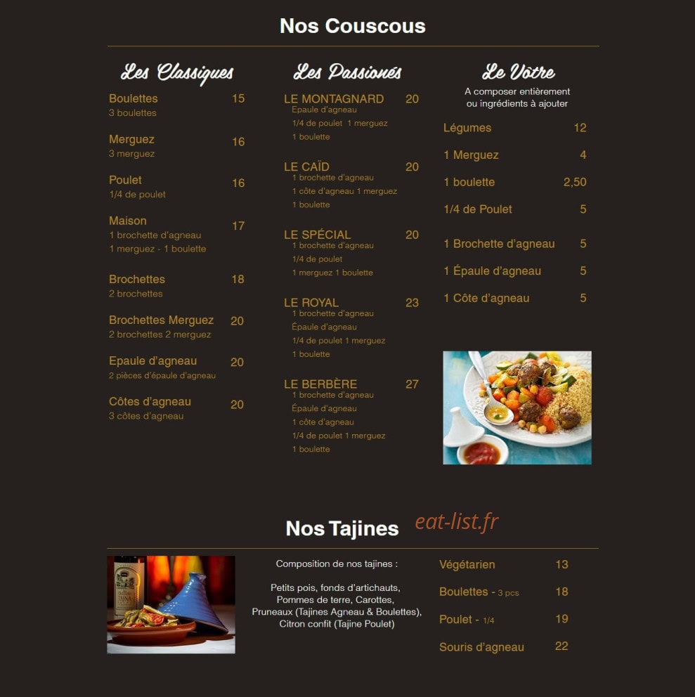 La Couscoussière — carte page 1
