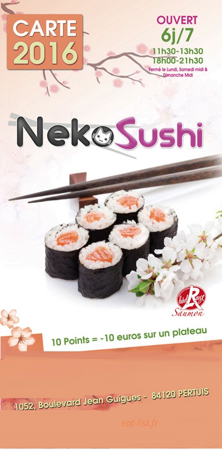 Neko Sushi — carte page 1