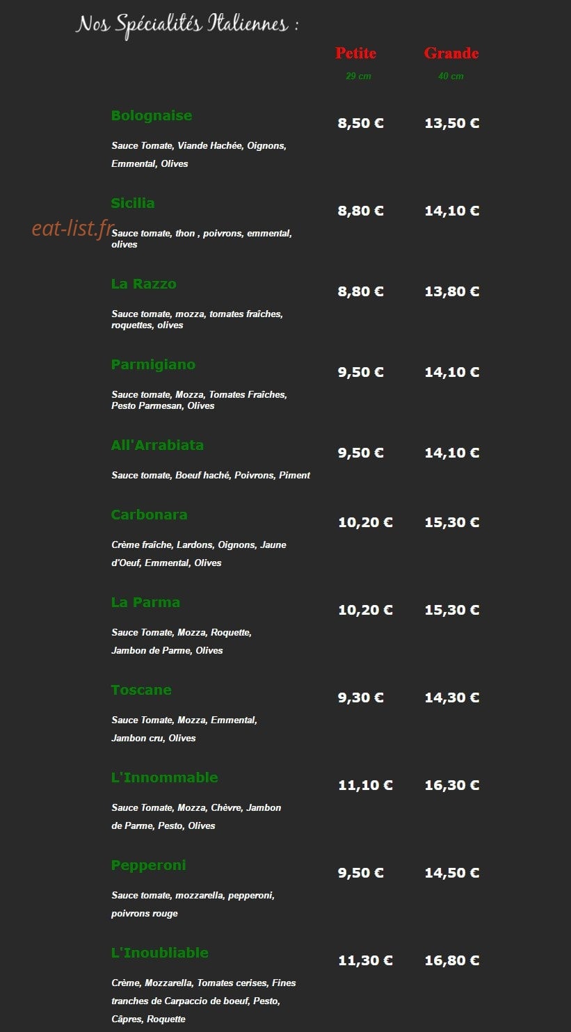 Parma pizza — carte page 2