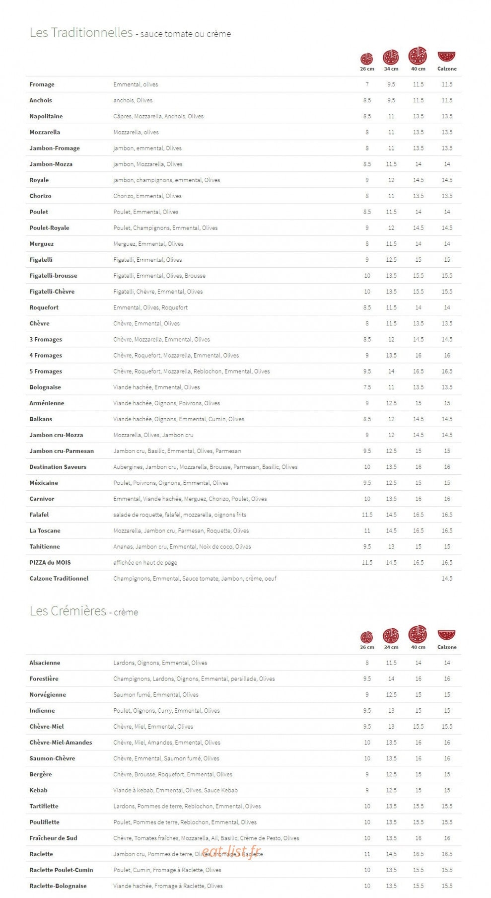 Pizzeria Destination Saveurs — carte page 1