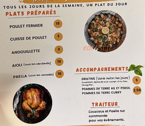 Carte et menu de Rotisserie Sandwicherie à Pertuis — Les plats, accompagnements et traiteur