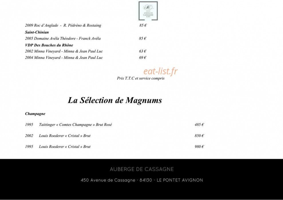 Auberge de cassagne et spa — carte page 19