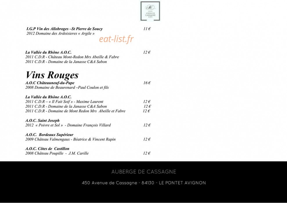 Auberge de cassagne et spa — carte page 9