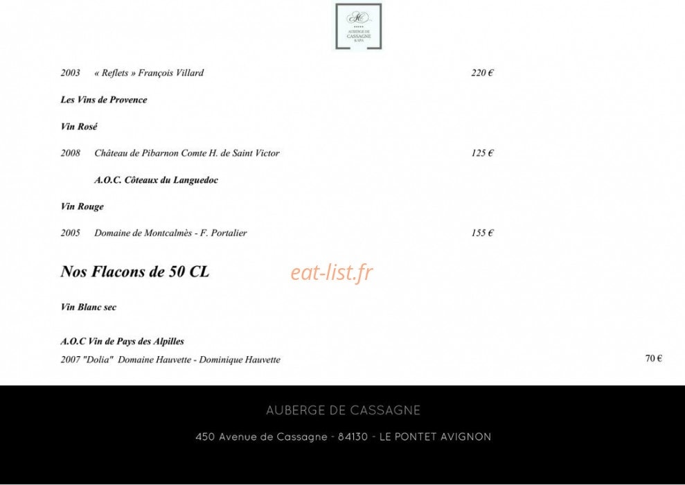 Auberge de cassagne et spa — carte page 20